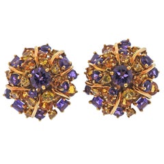 Seaman Schepps Amethyst Citrine Gold Cocktail Earrings