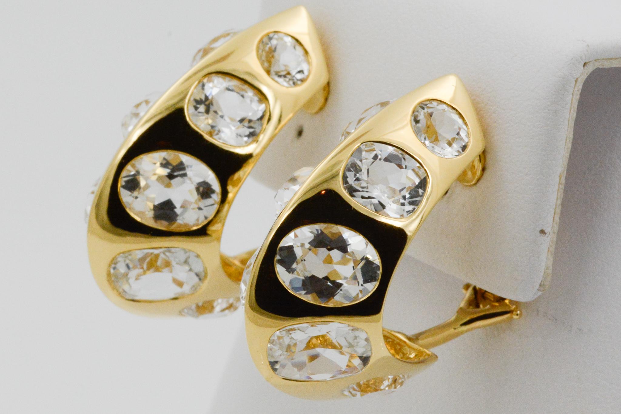 Seaman Schepps Antibes 18 Karat Yellow Gold White Topaz Earrings In Good Condition In Dallas, TX