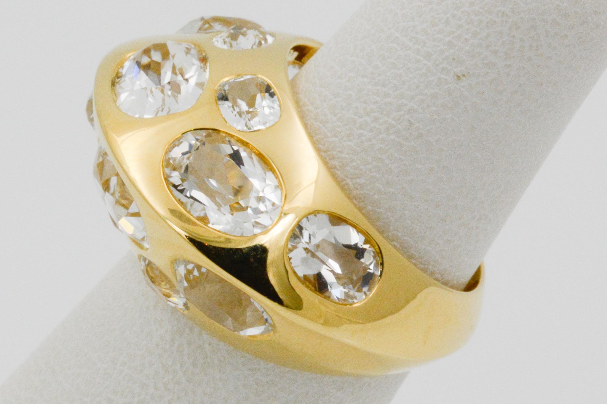 Women's Seaman Schepps Antibes White Oval Topaz 18 Karat Yellow Gold Ring