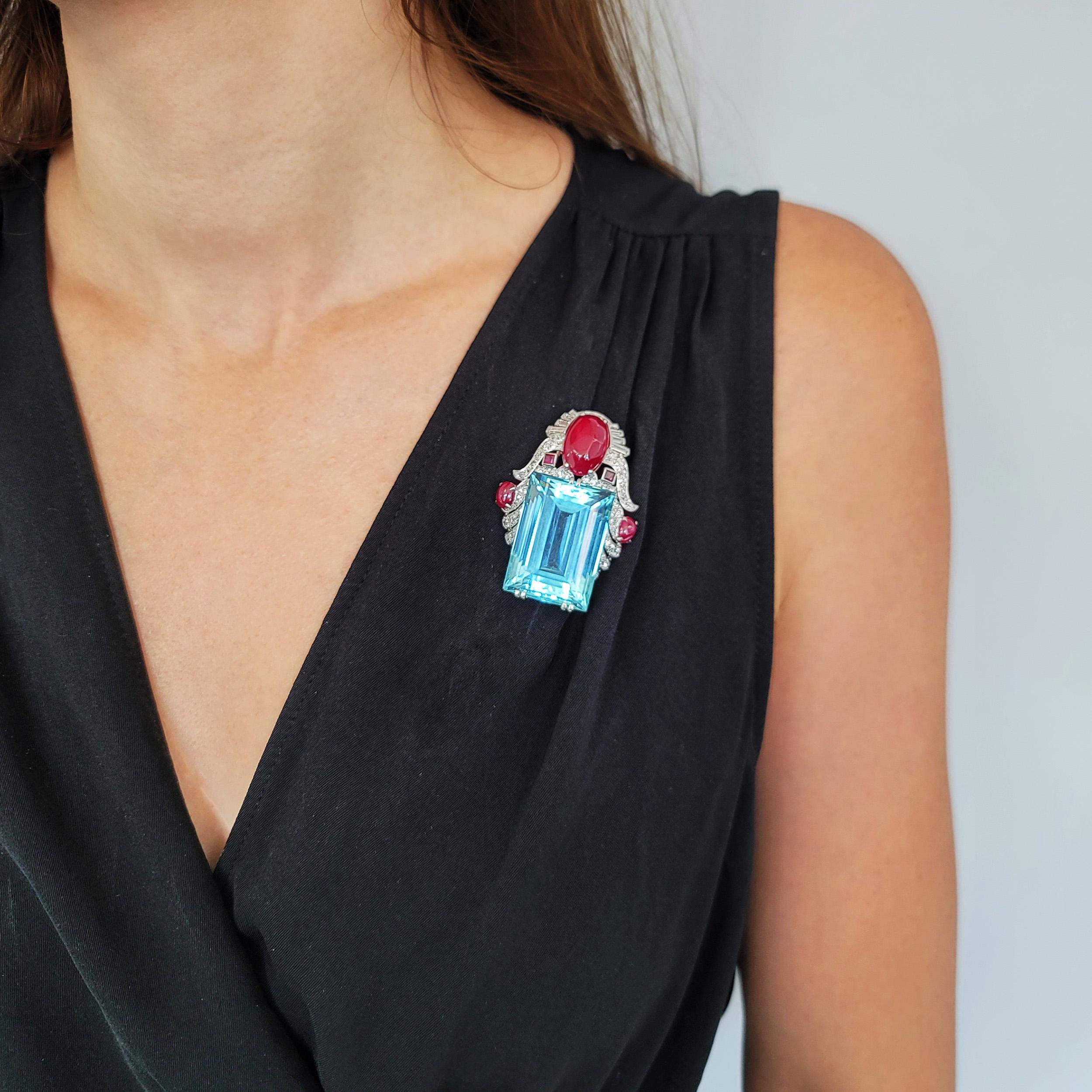 Broche Seaman Schepps Aguamarina, Diamante Retro en venta
