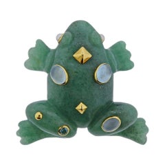 Seaman Schepps Aventurine Aquamarine Pearl Gold Frog Brooch