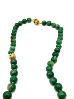 Seaman Schepps Aventurine Bead and Yellow Gold Rondelle 36.50 Inch Necklace
