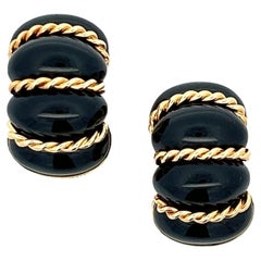 Seaman Schepps Black Onyx 18 Karat Yellow Gold Shrimp Earclip Earrings 