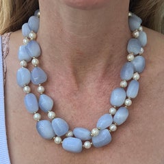 Seaman Schepps Blue Chalcedony Pearl 18 Karat Yellow Gold Nesting Necklace
