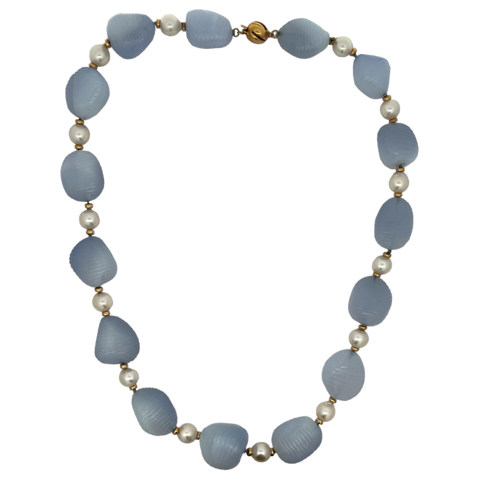 Modern Seaman Schepps Blue Chalcedony Pearl 18 Karat Yellow Gold Nesting Necklace
