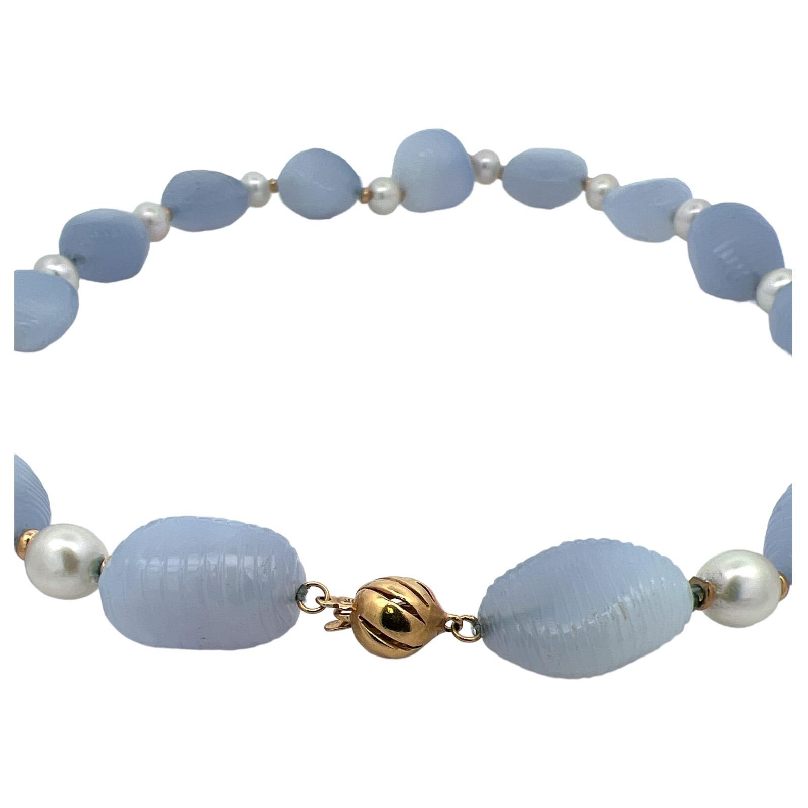 Seaman Schepps Blue Chalcedony Pearl 18 Karat Yellow Gold Nesting Necklace In Excellent Condition In Boca Raton, FL