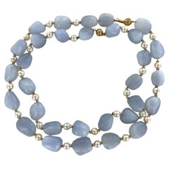 Seaman Schepps Blue Chalcedony Pearl 18 Karat Yellow Gold Nesting Necklace 