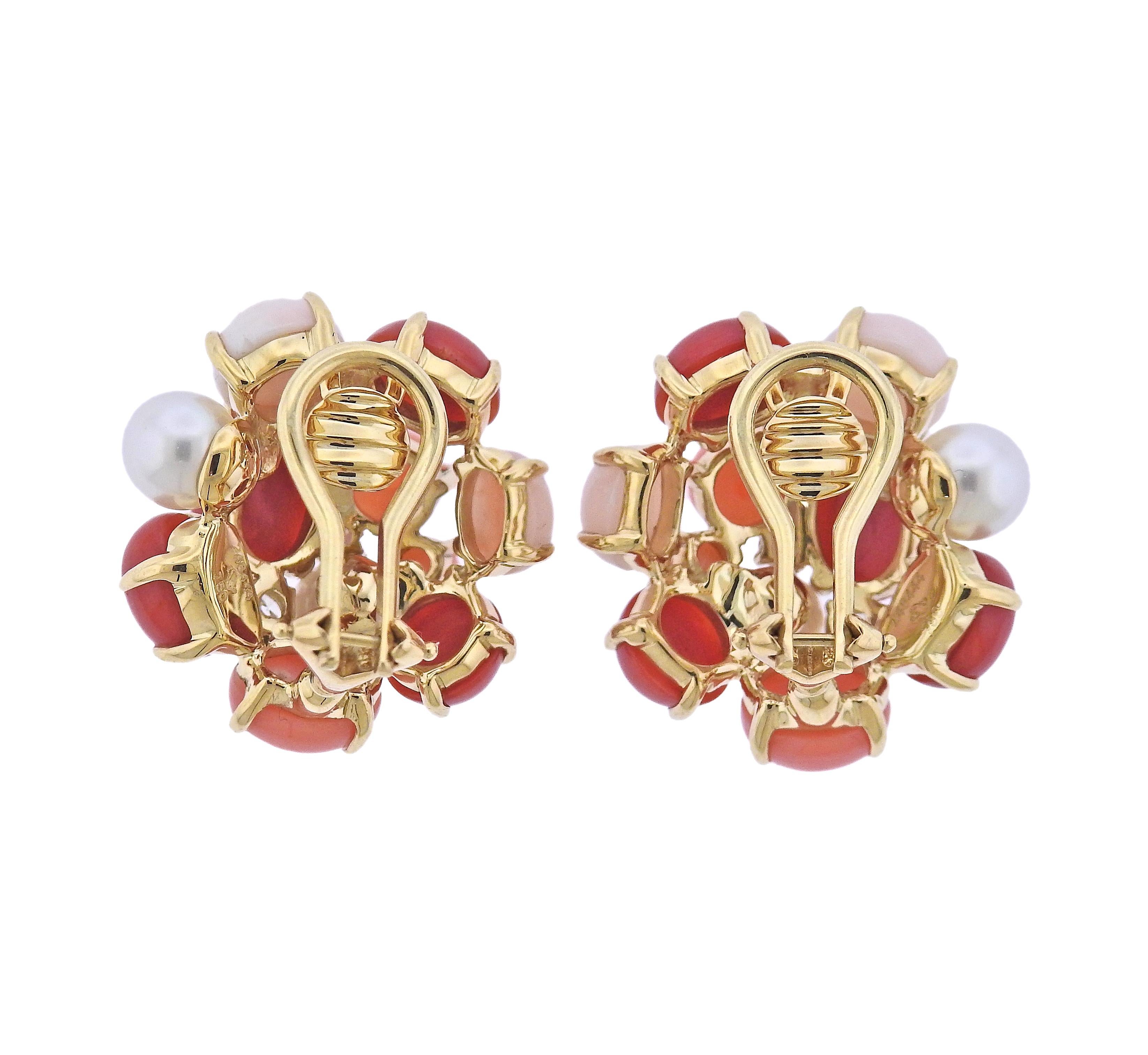 Seaman Schepps Bubble Coral Pearl Diamond Gold Earrings In New Condition For Sale In Lambertville, NJ