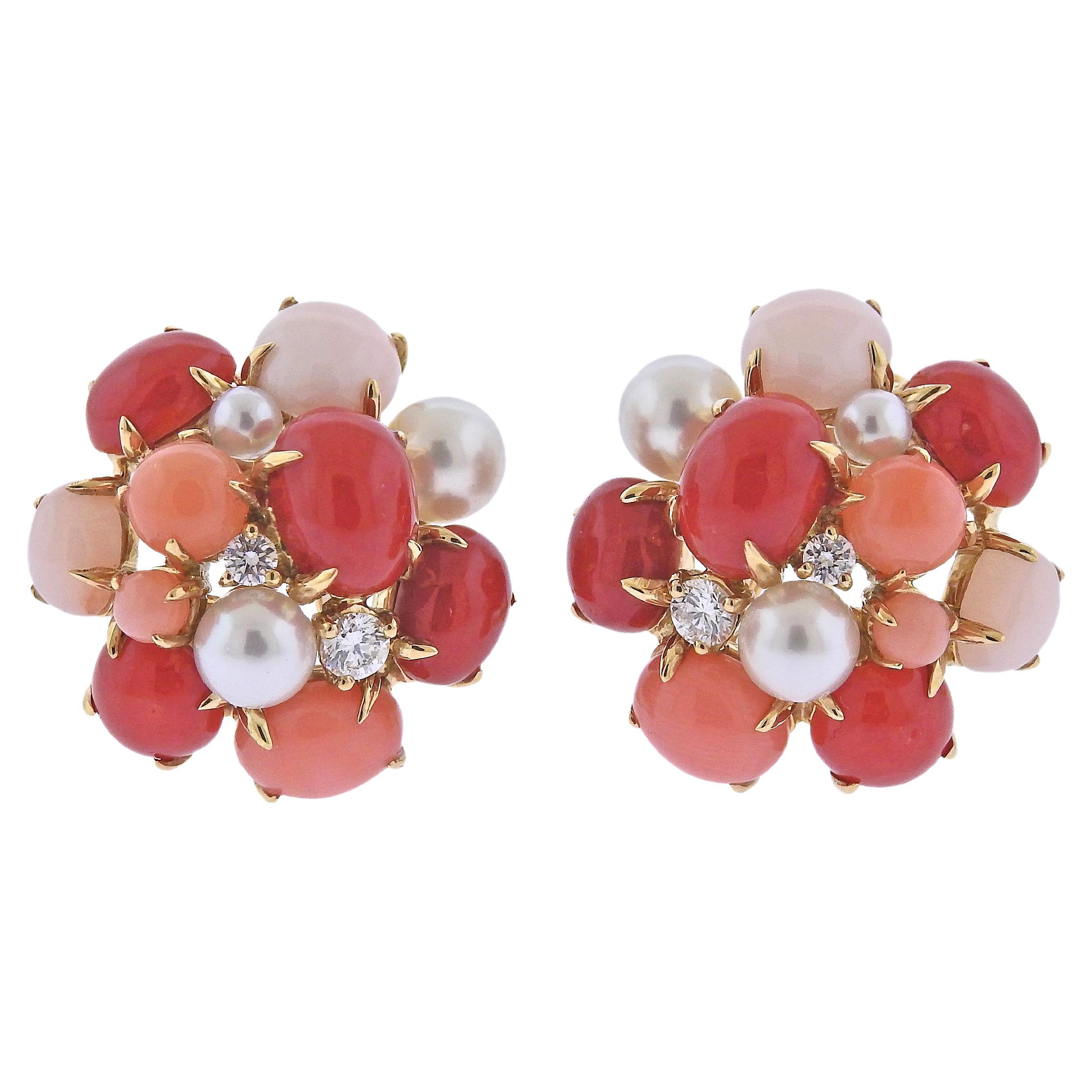 Seaman Schepps Bubble Coral Pearl Diamond Gold Earrings For Sale