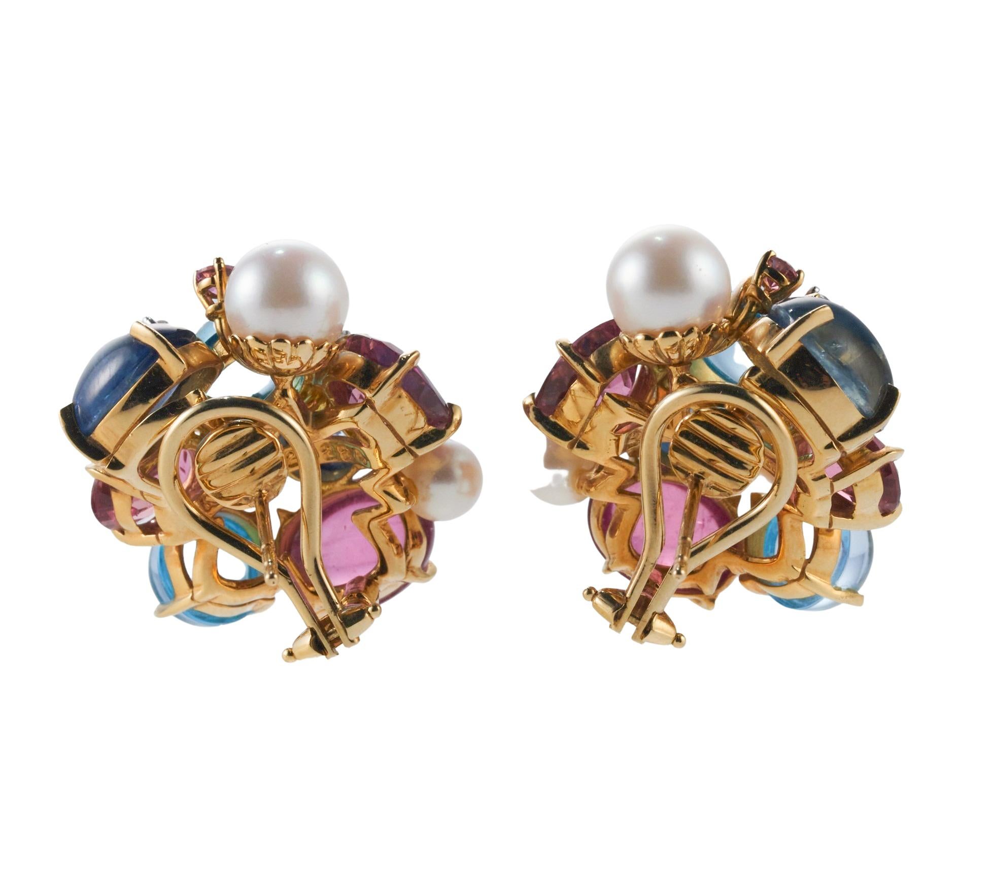 Cabochon Seaman Schepps Bubble Diamond Pearl Topaz Gold Earrings For Sale