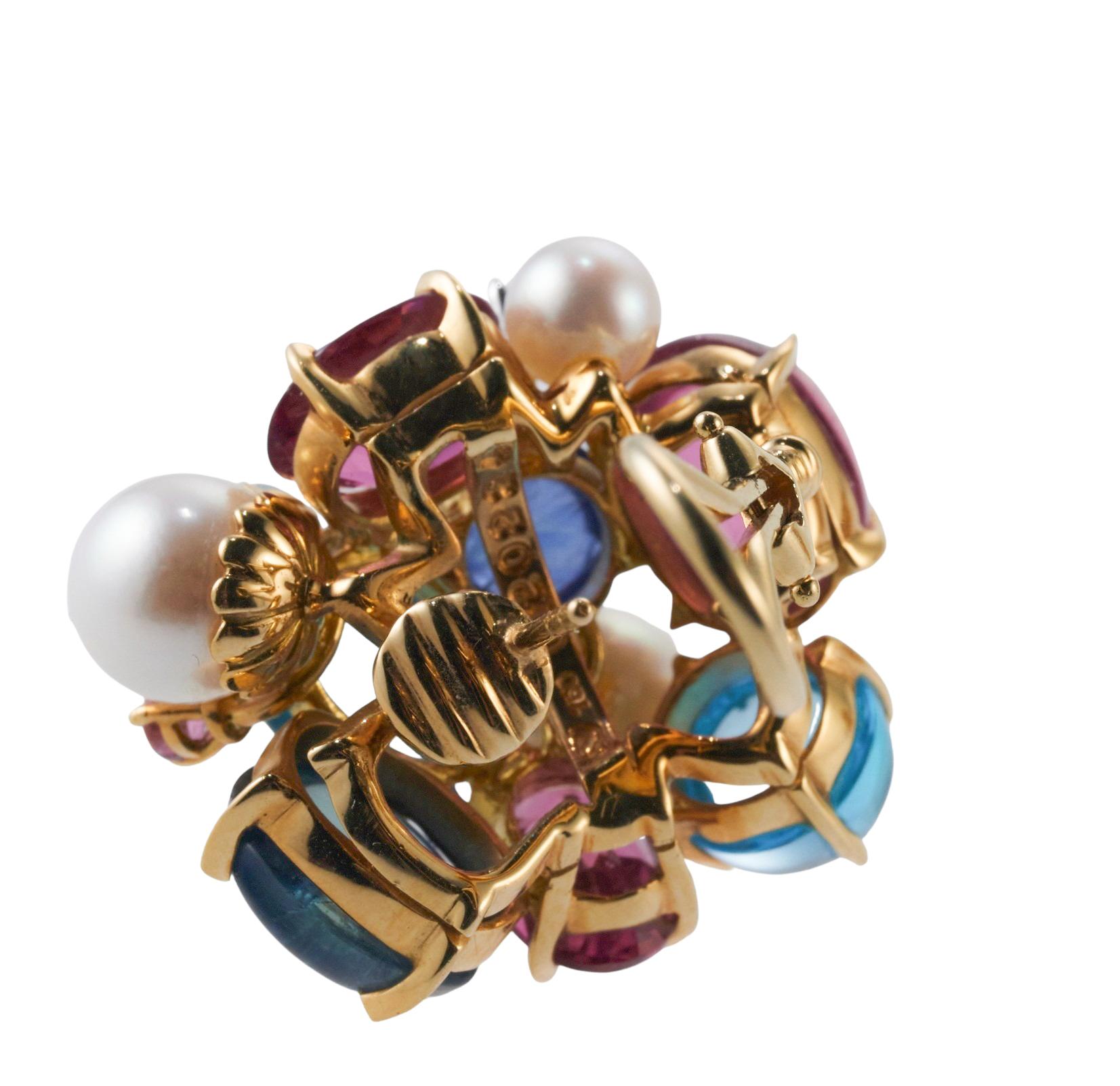 Seaman Schepps Bubble Diamond Pearl Topaz Gold Earrings In Excellent Condition For Sale In Lambertville, NJ