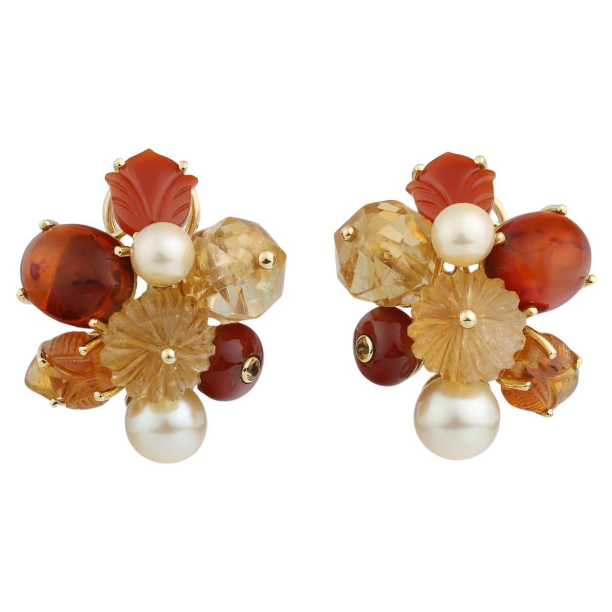 Orecchini a bolla Seaman Schepps con citrino, ambra e perla in oro giallo 18 carati