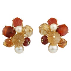 Orecchini a bolla Seaman Schepps con citrino, ambra e perla in oro giallo 18 carati