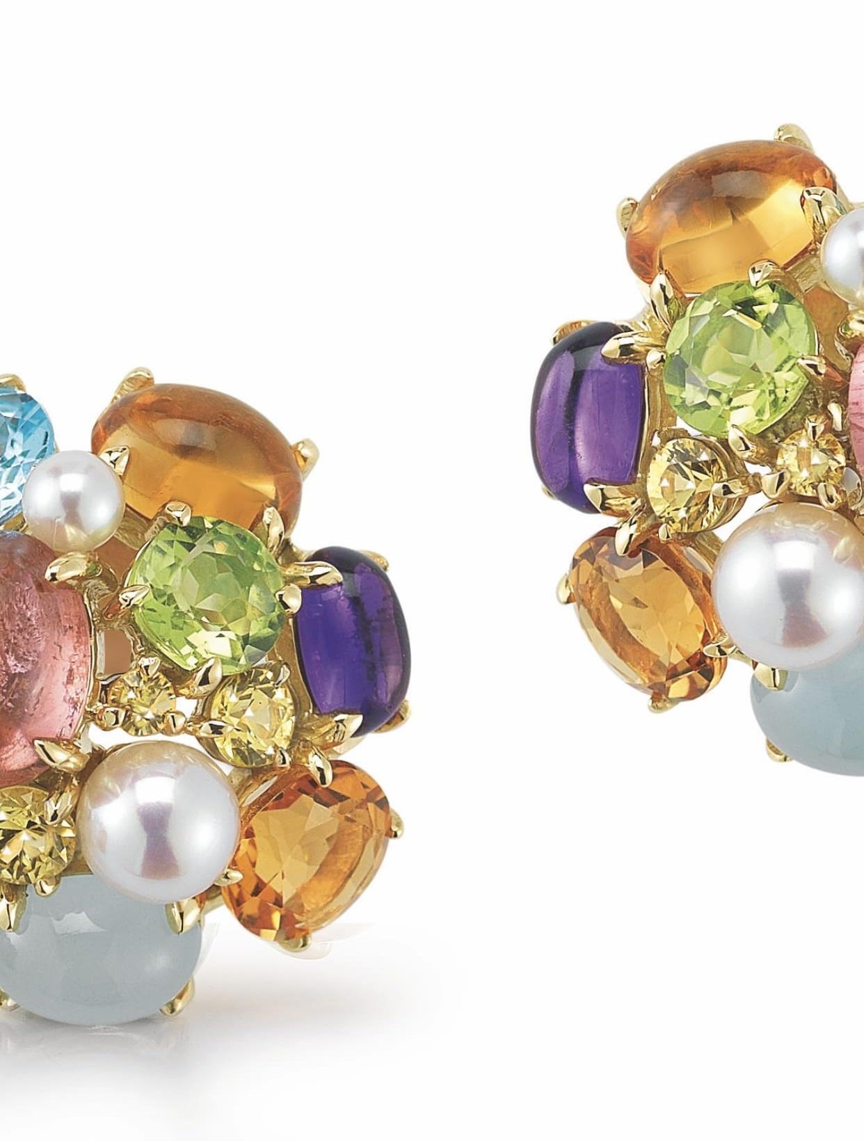 Uncut Seaman Schepps Bubble Multi-Color Gemstone Earrings