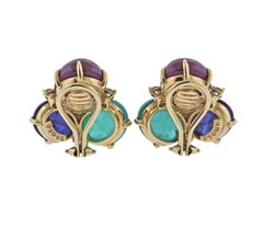 Seaman Schepps Bubble Ruby Sapphire Emerald Diamond Gold Earrings