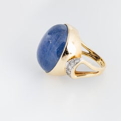 Seaman Schepps Cabochon Sapphire & Accent Diamonds 18k Yellow Gold Cocktail Ring