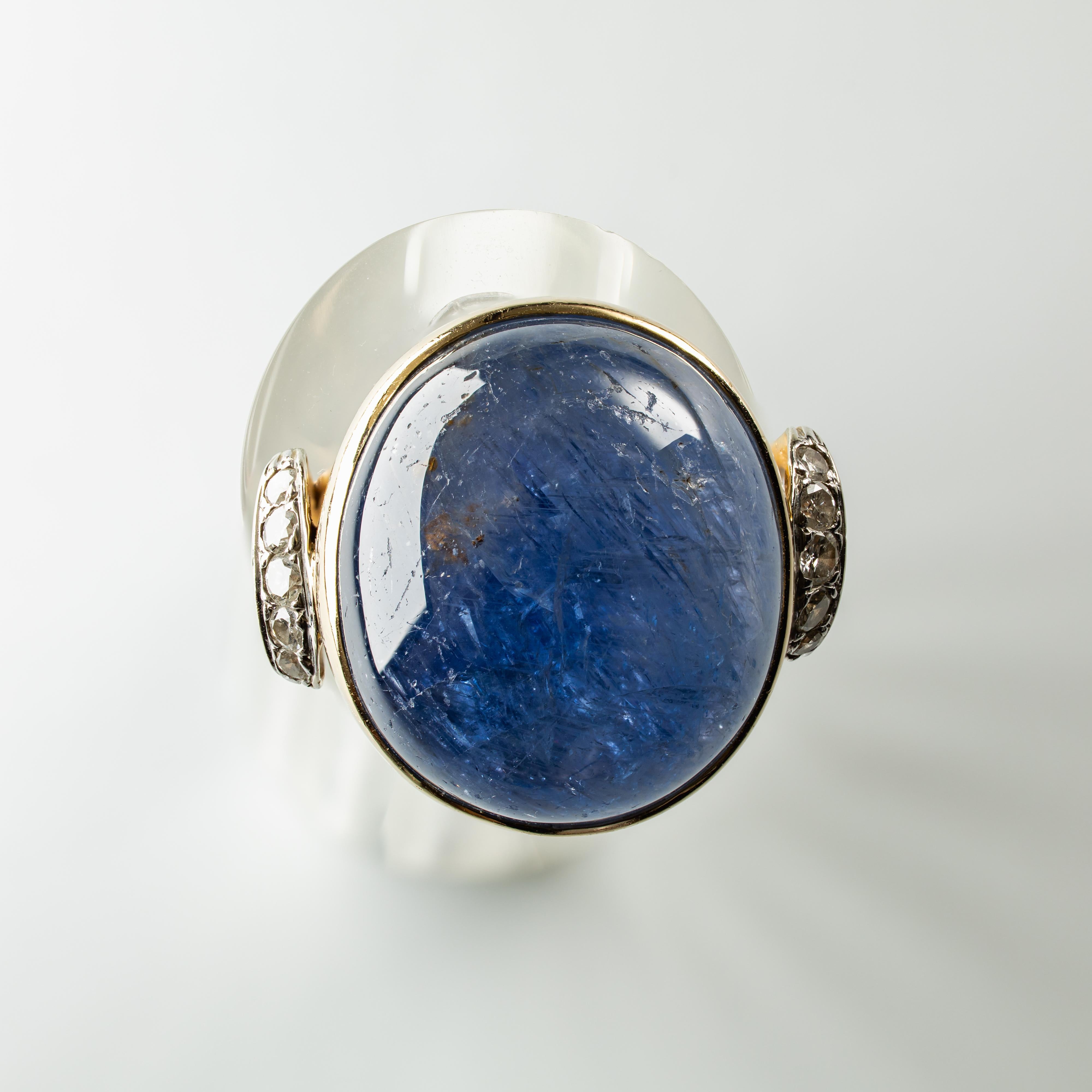 Seaman Schepps Bague cocktail en or jaune 18 carats, saphir cabochon et diamants accentués en vente 1