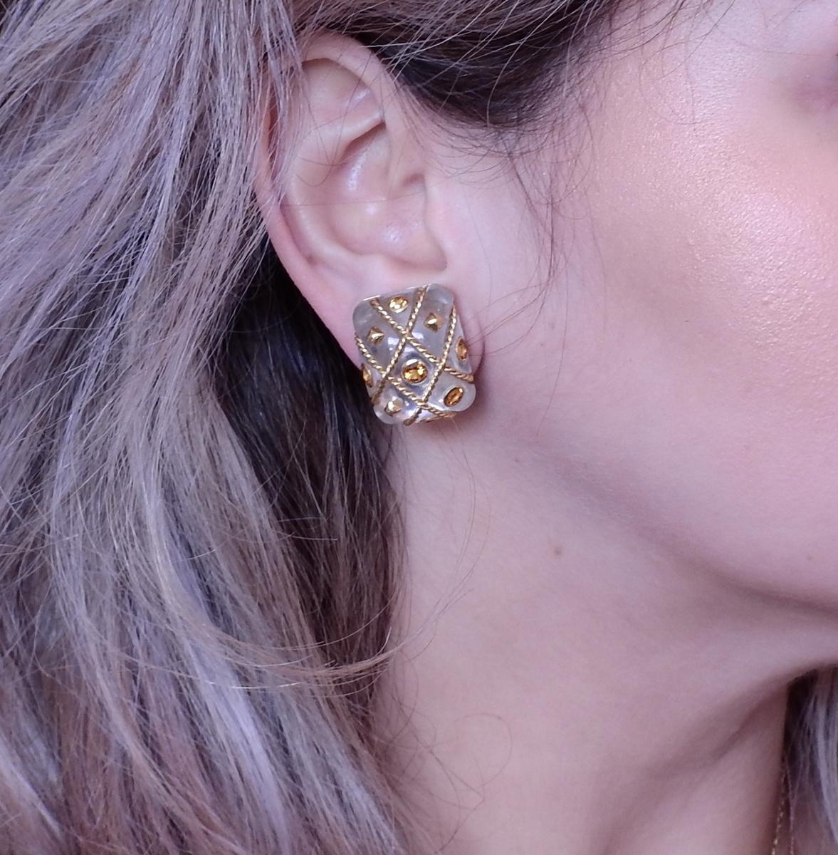 Women's or Men's Seaman Schepps Cage Crystal Citrine Gold Earrings