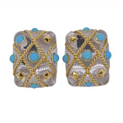 Seaman Schepps Cage Crystal Turquoise Gold Earrings