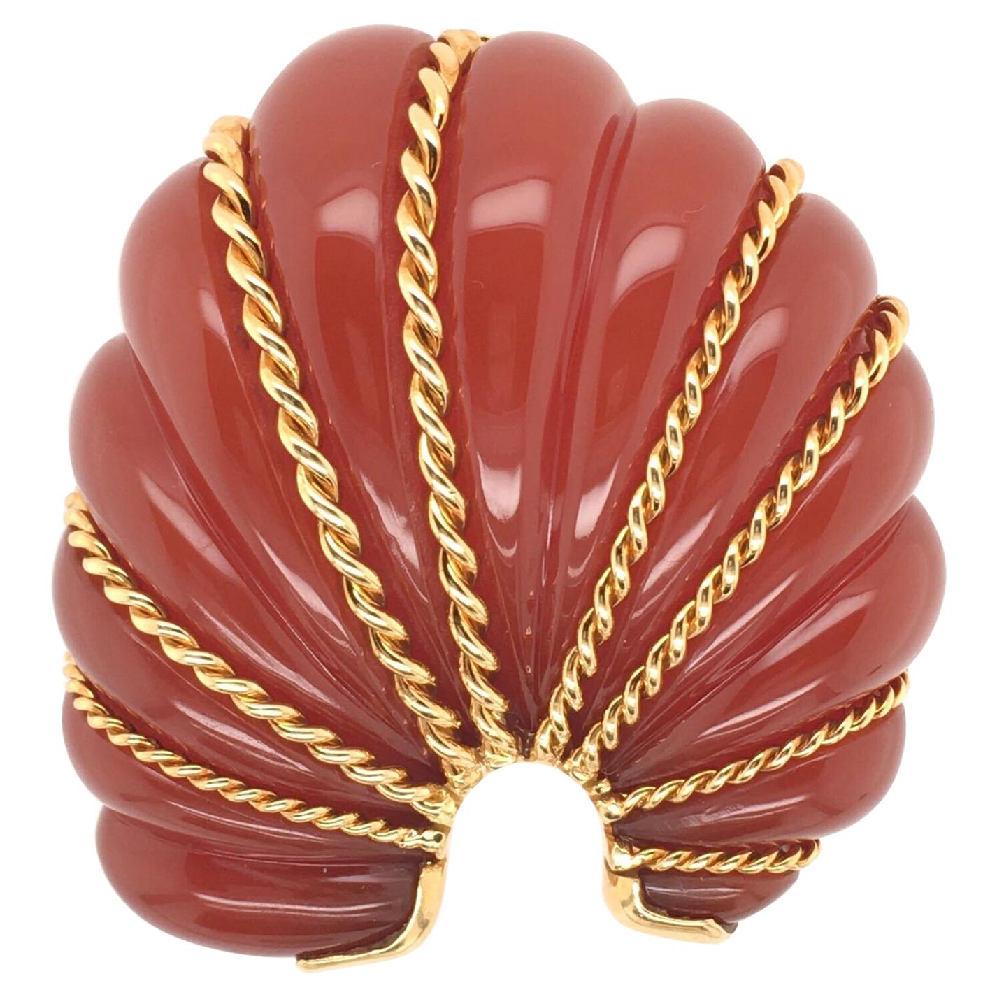 Seaman Schepps Carnelian and Gold Fan Brooch