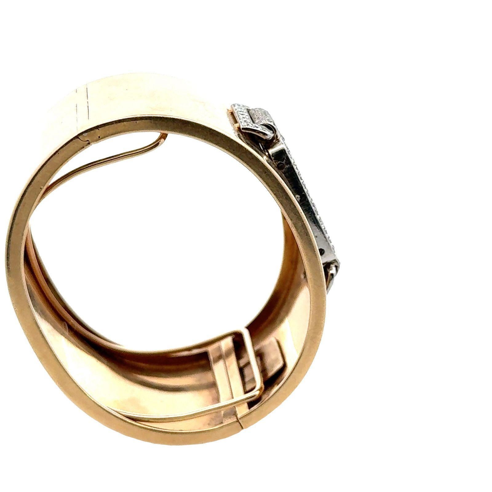 Art Deco Seaman Schepps & Cartier Diamond Platinum Watch Yellow Gold Bangle Bracelet For Sale