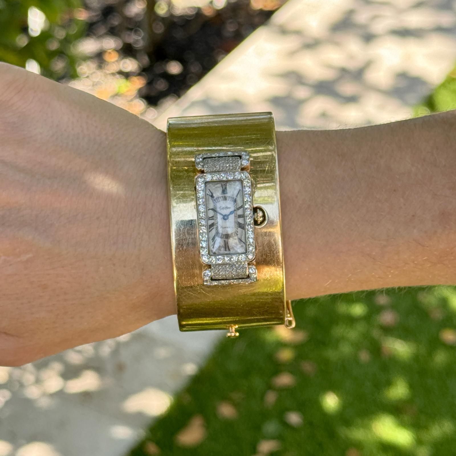 Taille mixte Seaman Schepps & Cartier, bracelet jonc en or jaune et platine avec diamants en vente