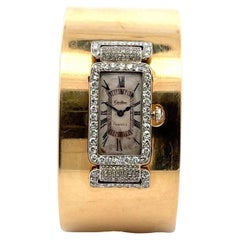 Retro Seaman Schepps & Cartier Diamond Platinum Watch Yellow Gold Bangle Bracelet