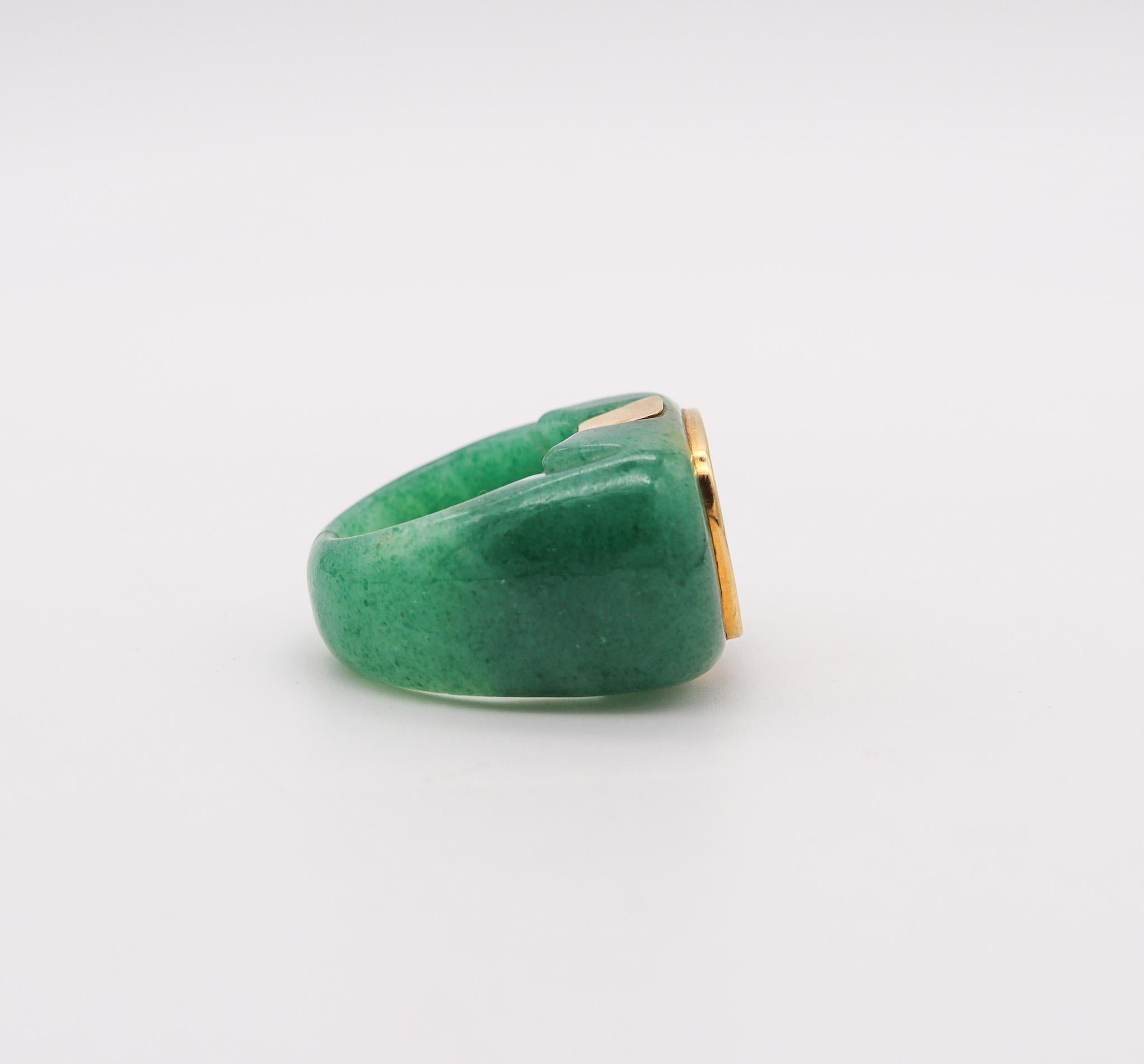 Modernist Seaman Schepps Carved Aventurine Cocktail Ring In 18Kt Yellow Gold With Citrine For Sale