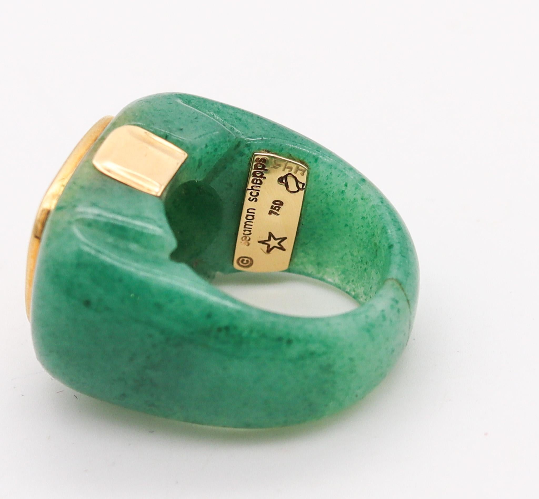 Cushion Cut Seaman Schepps Carved Aventurine Cocktail Ring In 18Kt Yellow Gold With Citrine For Sale