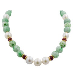 Seaman Schepps Carved Jade and Pearl Necklace