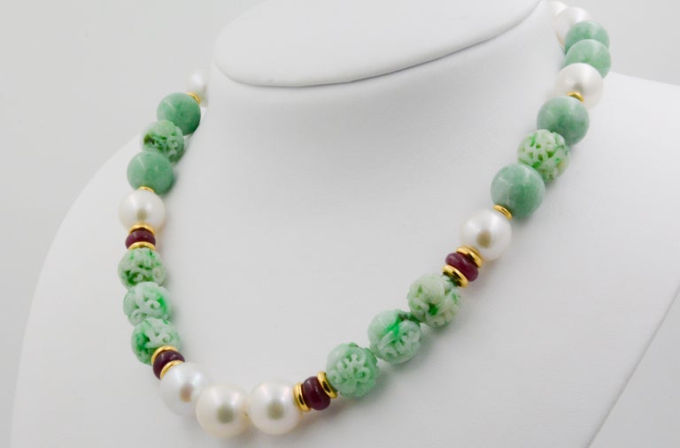 Seaman Schepps Carved Jade and Pearl Necklaces at 1stDibs