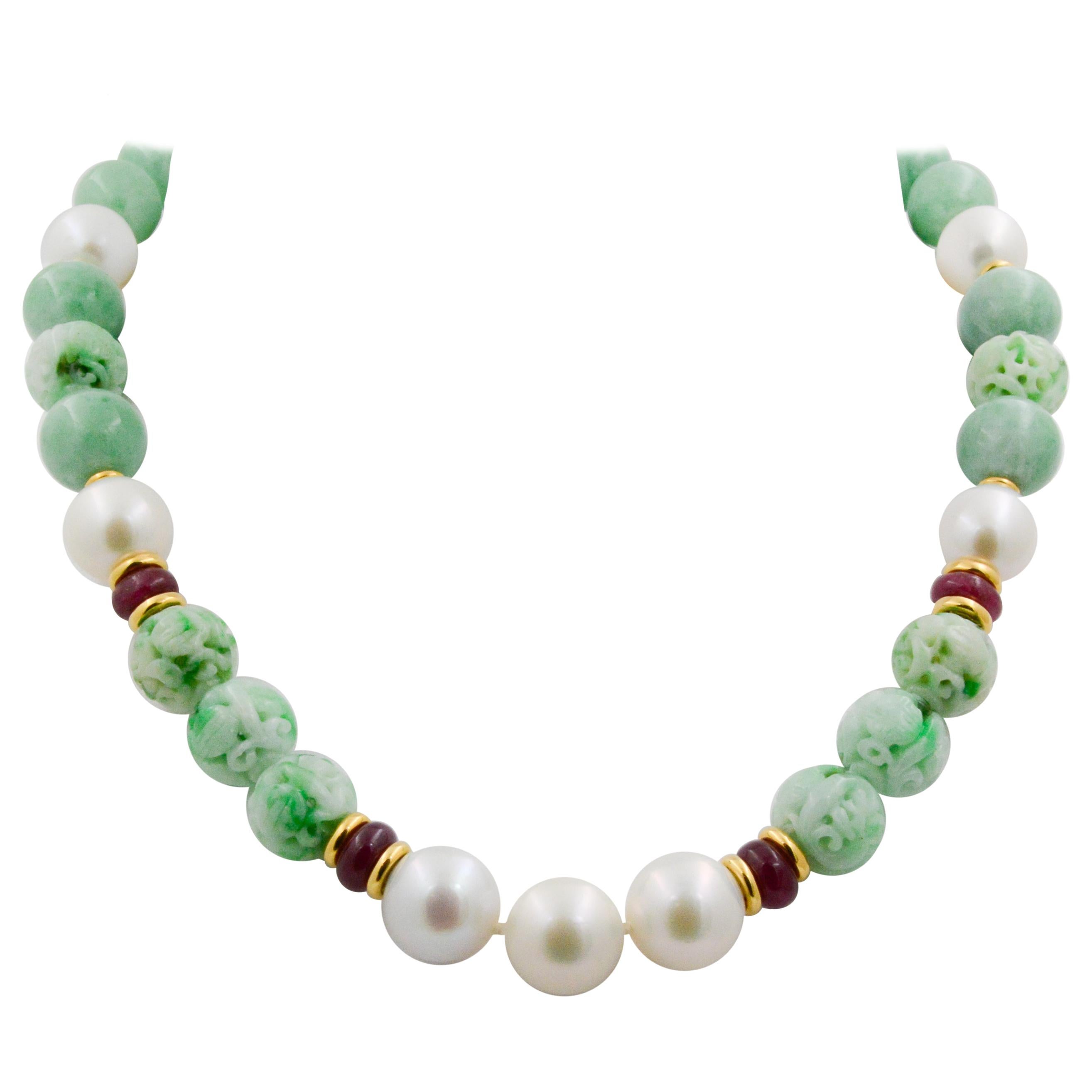 Seaman Schepps Carved Jade and Pearl Necklaces