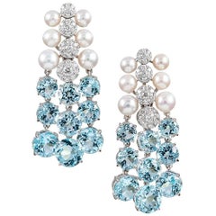Seaman Schepps “Cascade” Earrings with Blue Topaz, Diamonds and Pearls