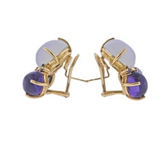 Seaman Schepps Chalcedony Amethyst Sapphire Iolite Gold Earrings
