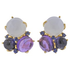 Seaman Schepps Chalcedony Amethyst Sapphire Iolite Gold Earrings