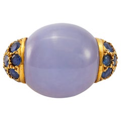 Seaman Schepps Chalcedony and Sapphire 18K Yellow Gold Ring