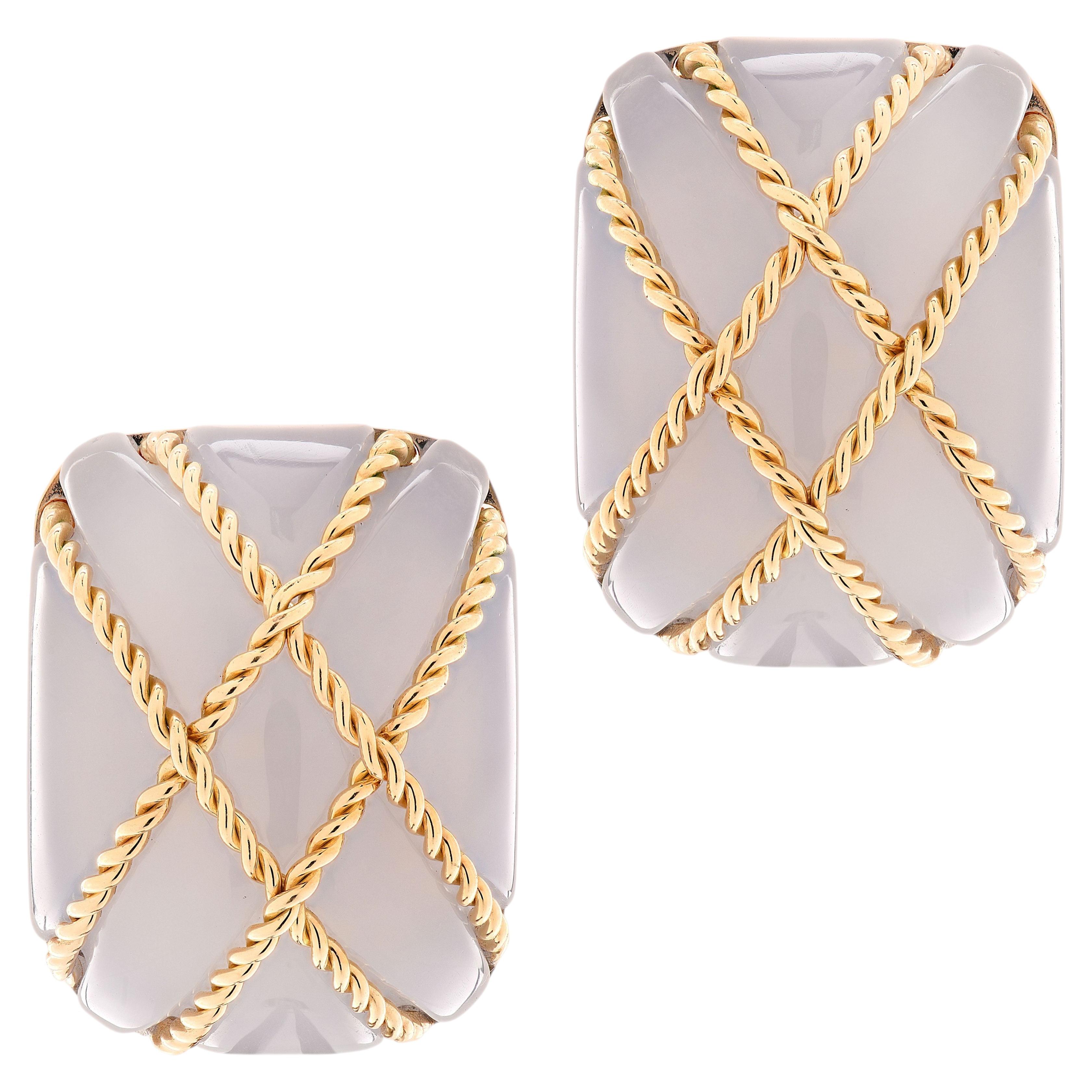 Seaman Schepps Chalcedony Clip on Cage Earrings For Sale