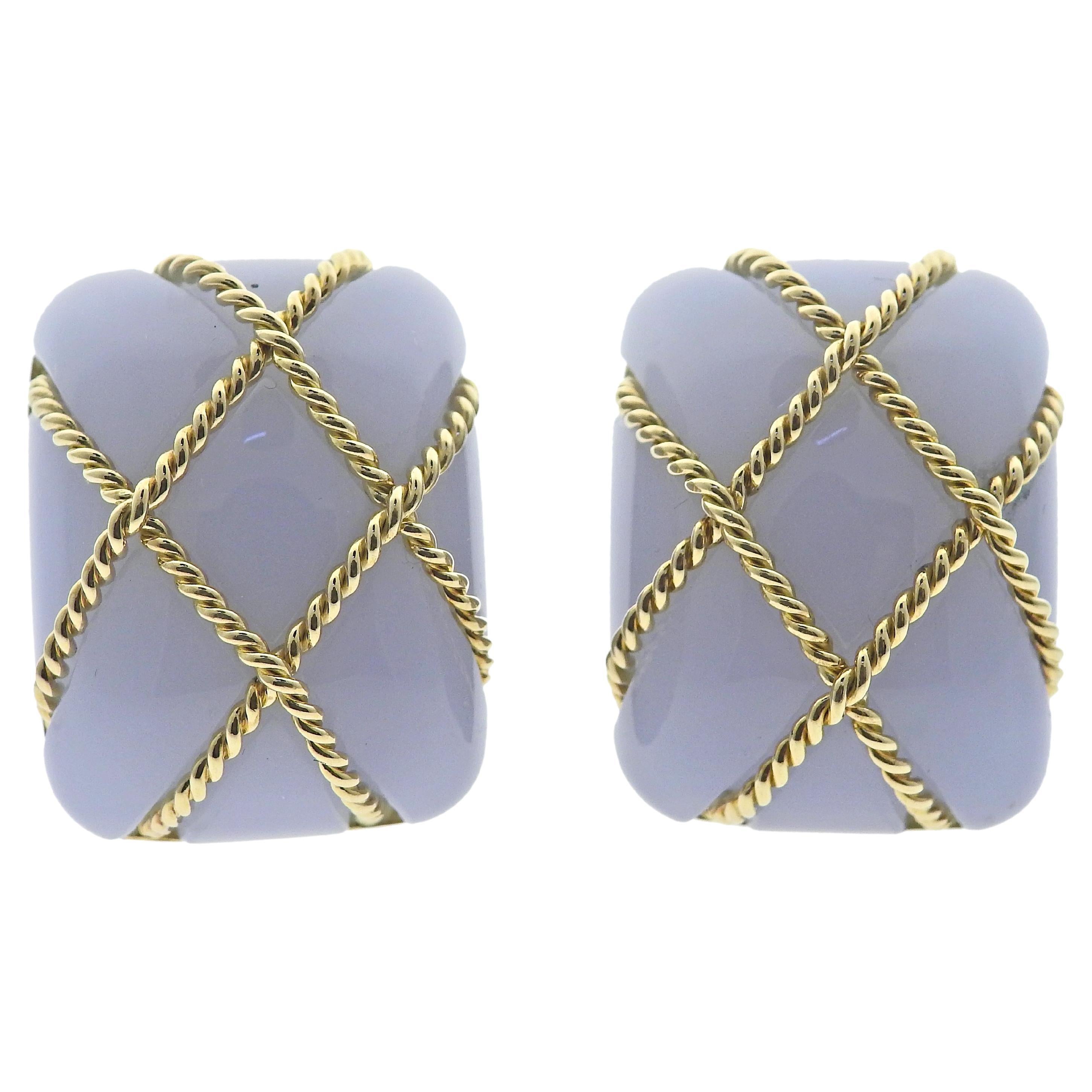 Seaman Schepps Chalcedony Gold Cage Earrings For Sale