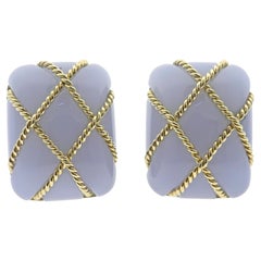 Seaman Schepps Chalcedony Gold Cage Earrings