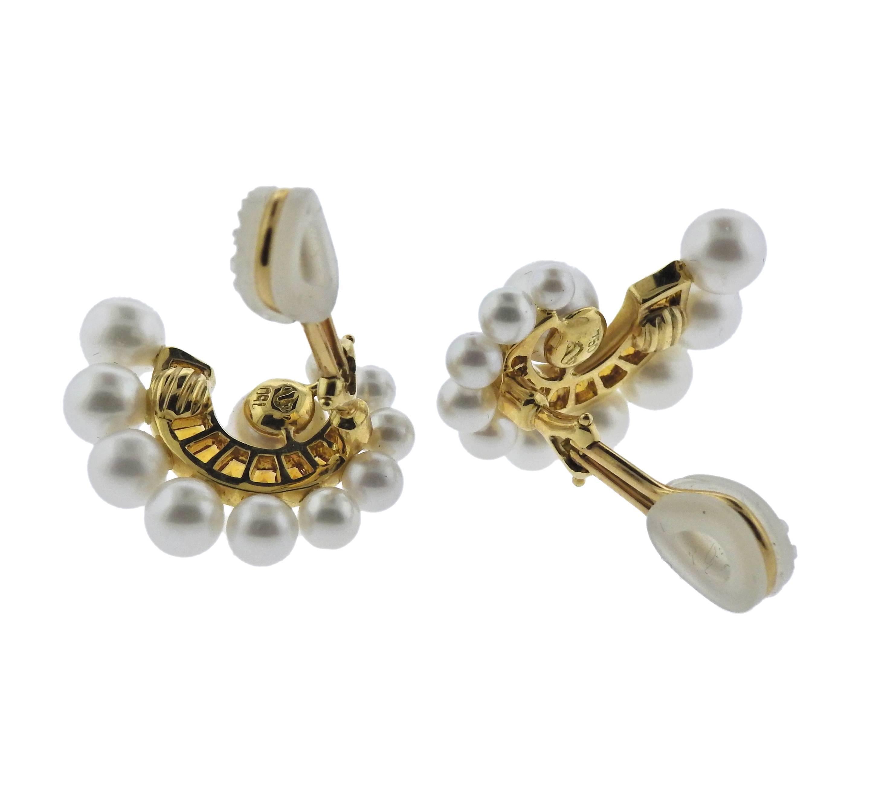 Women's or Men's Seaman Schepps Citrine Pearl Gold Swirl Earrings