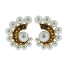 Seaman Schepps Citrine Pearl Gold Swirl Earrings