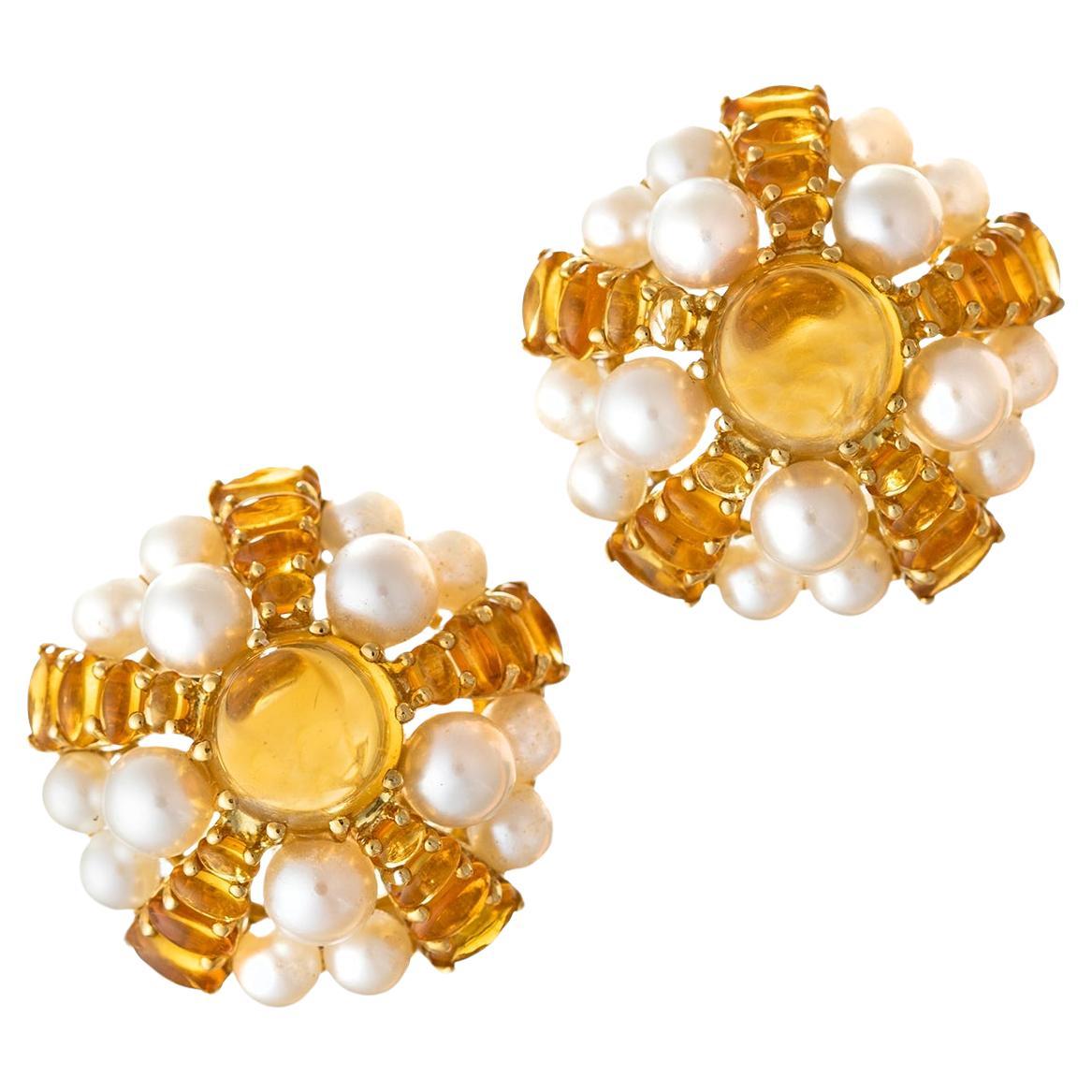 Seaman Schepps Citrine Pearl Sea Urchin Domed Earrings For Sale