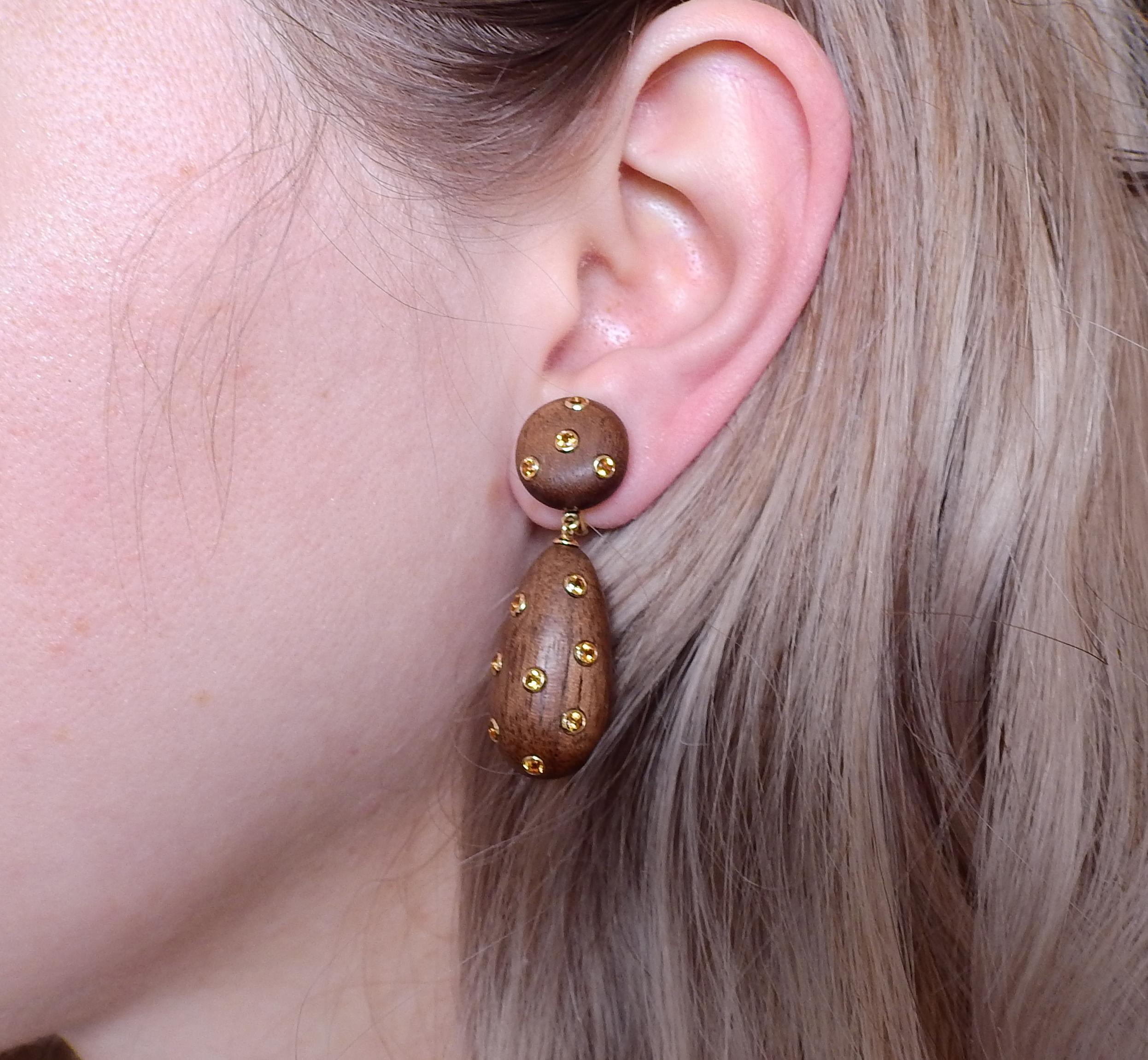 Women's Seaman Schepps Citrine Wood Gold Drop Earrings
