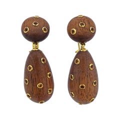 Seaman Schepps Citrine Wood Gold Drop Earrings