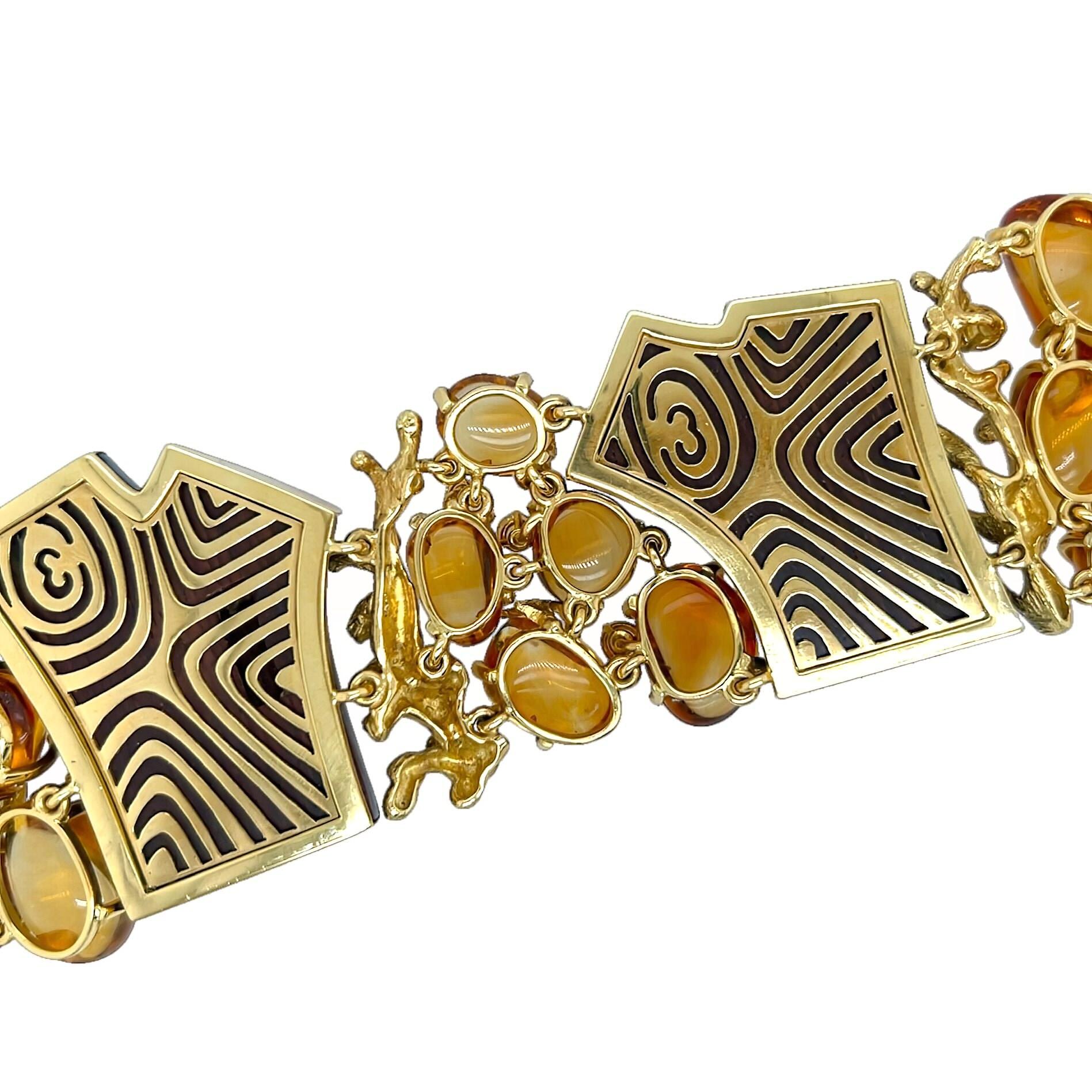 Taille cabochon Seaman Schepps Bracelet Citrine Jaune Saphir Wood Branch en vente