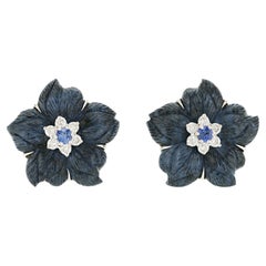 Seaman Schepps Clematis Flower 18K Gold Crystal Sapphire Diamond Earrings