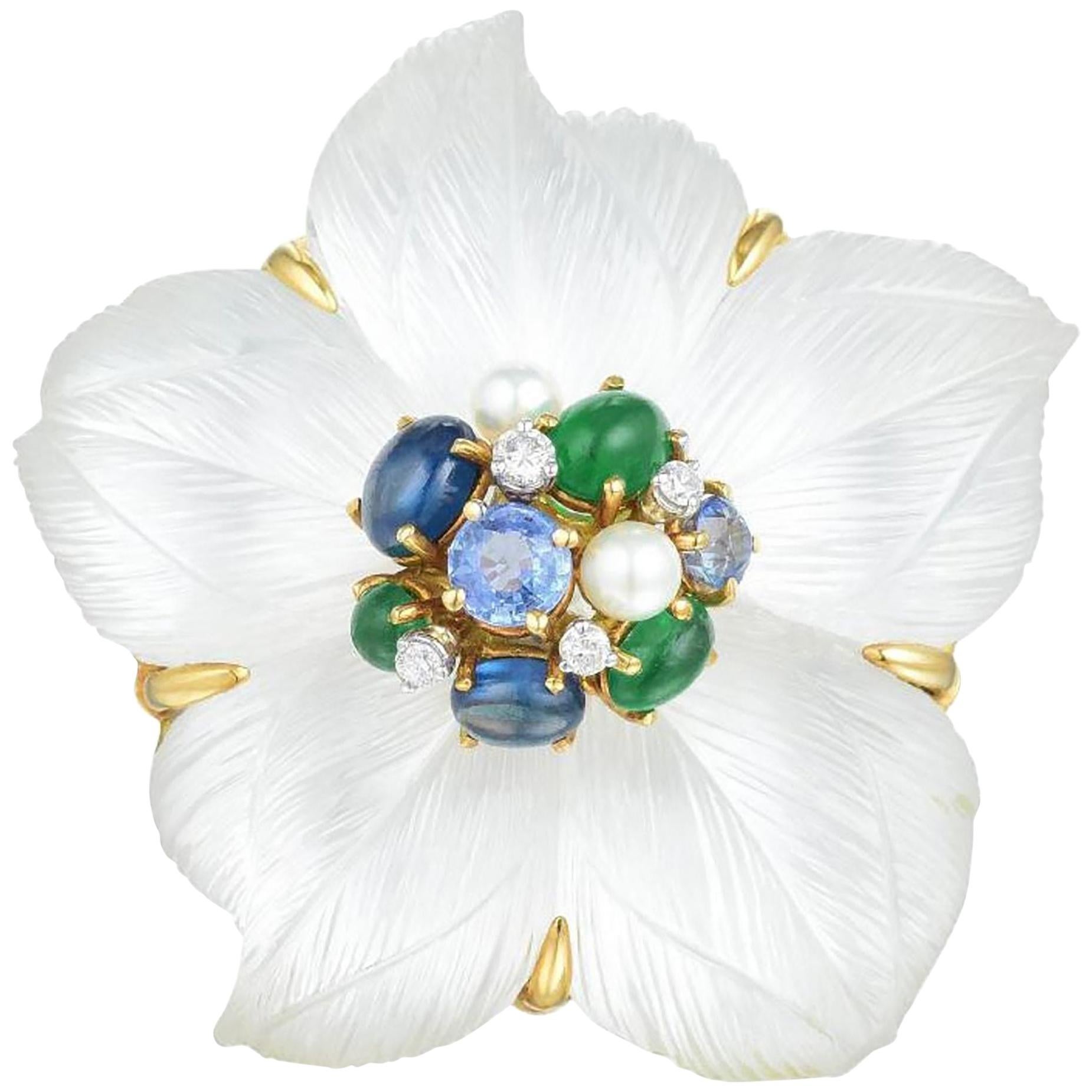 Seaman Schepps Clematis Rock Crystal Flower Brooch