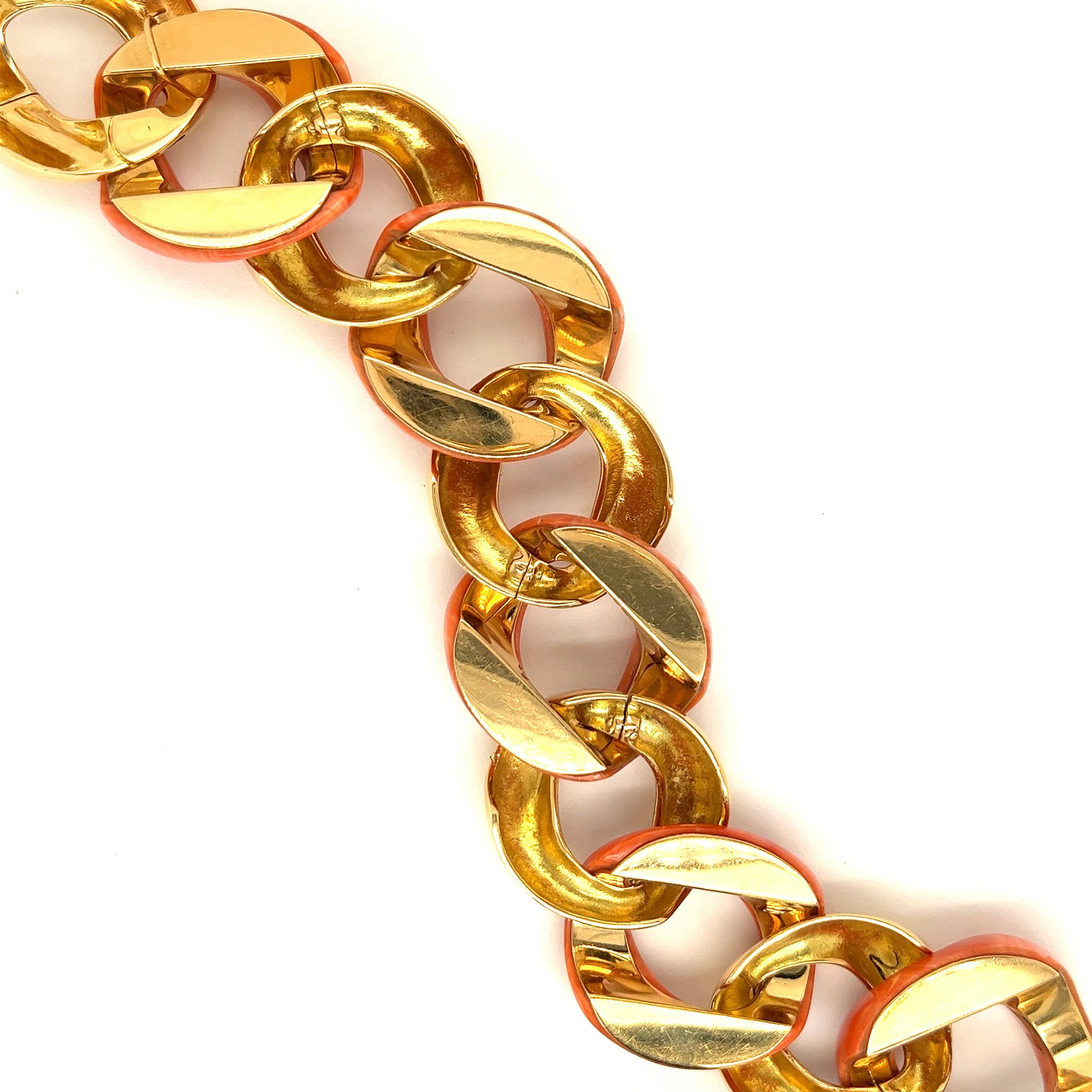 Uncut Seaman Schepps Coral 18k Yellow Gold Large Link Bracelet
