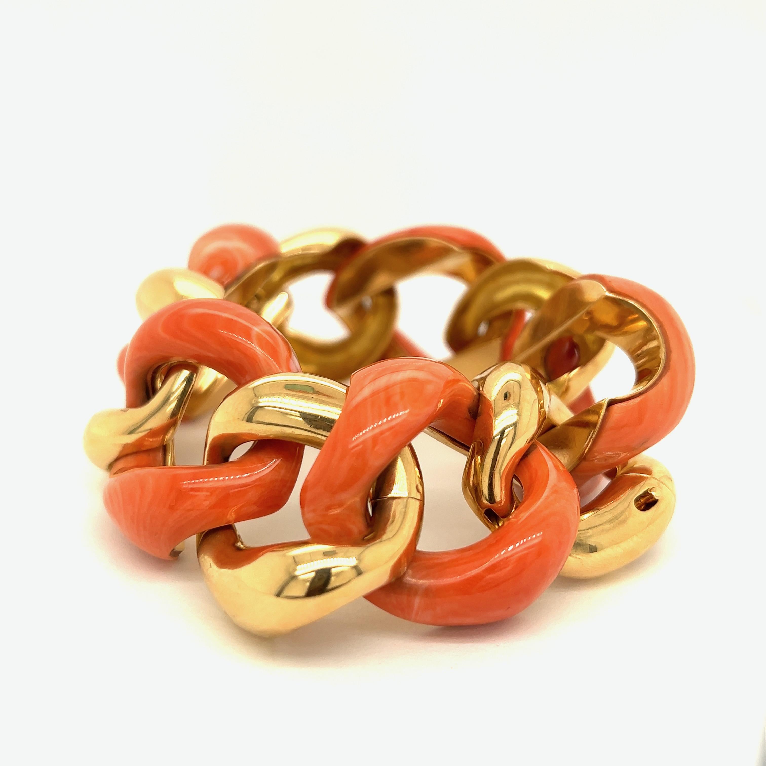 Seaman Schepps Coral 18k Yellow Gold Large Link Bracelet 2