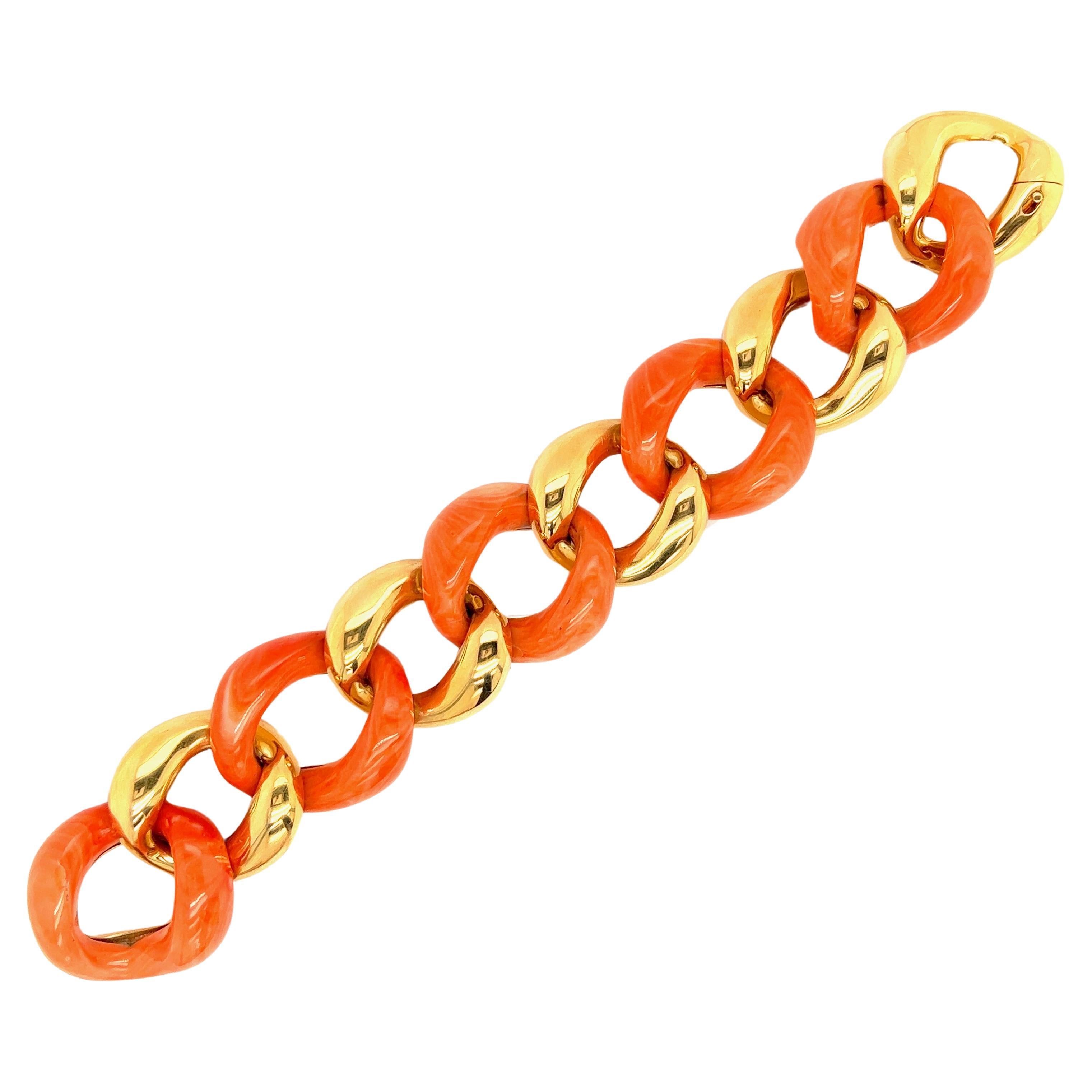 Seaman Schepps Coral 18k Yellow Gold Large Link Bracelet